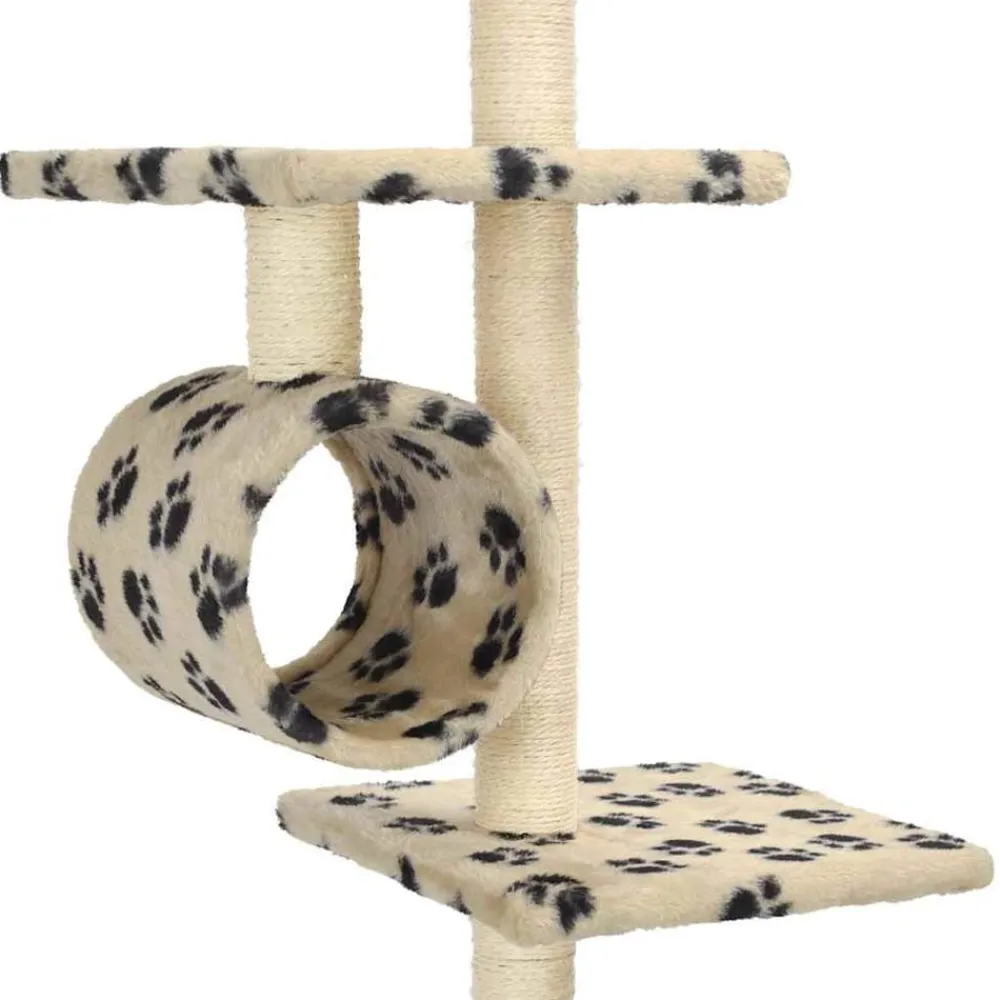 vidaXL Rascador para gatos con postes de sisal huellas beige 260 cm Beige con huellas de patas Discount