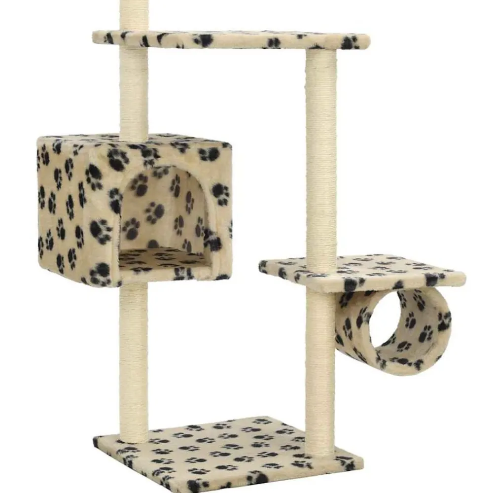 vidaXL Rascador para gatos con postes de sisal huellas beige 260 cm Beige con huellas de patas Discount