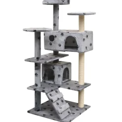 vidaXL Productos Para Mascotas-Rascador para gatos poste rascador de sisal 125 cm huellas gris