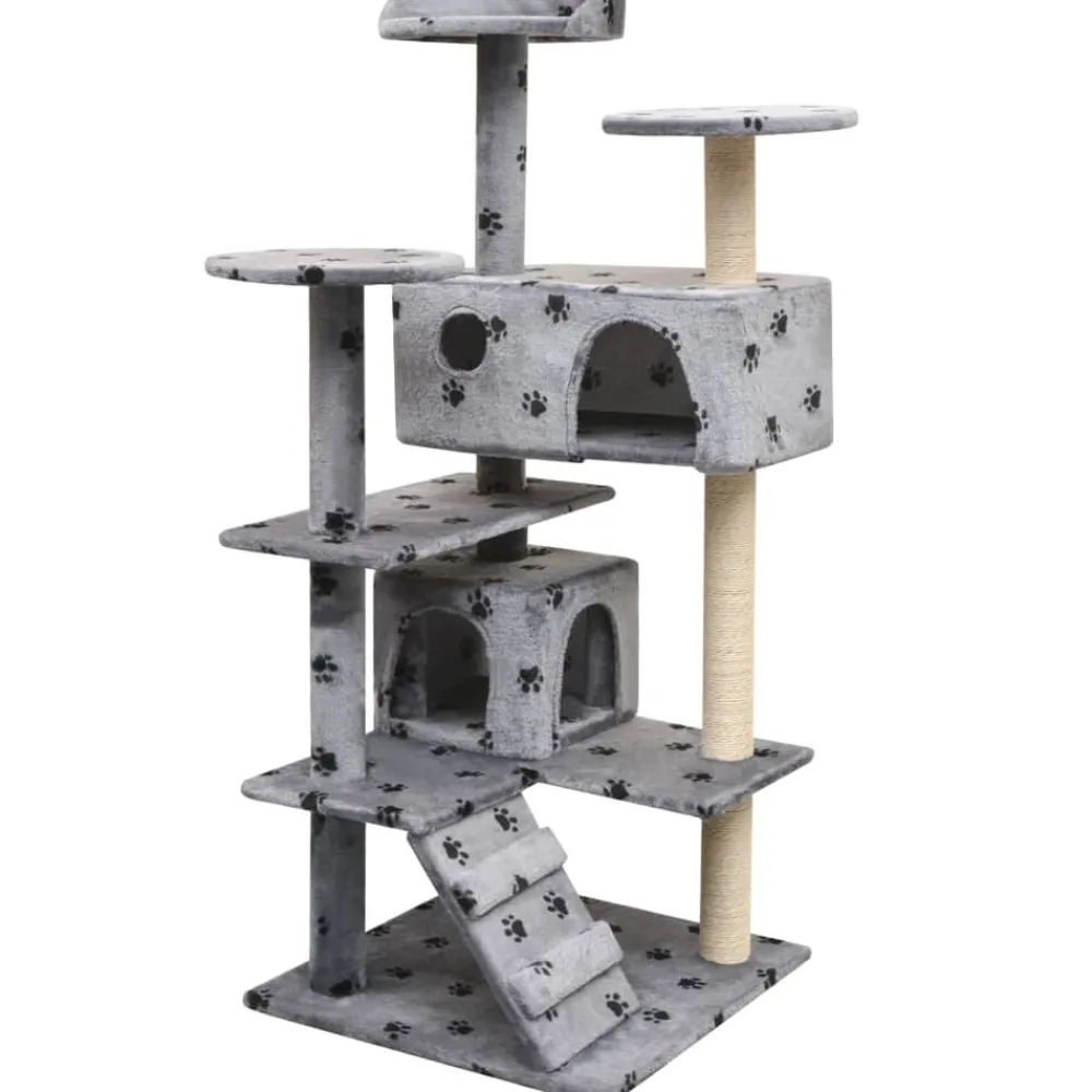 vidaXL Productos Para Mascotas-Rascador para gatos poste rascador de sisal 125 cm huellas gris