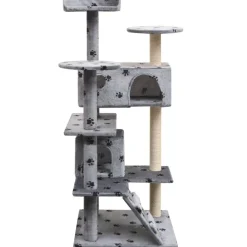 vidaXL Productos Para Mascotas-Rascador para gatos poste rascador de sisal 125 cm huellas gris