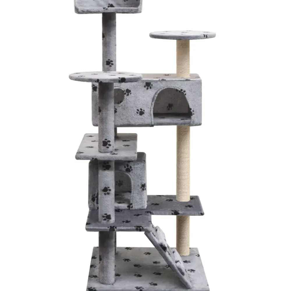 vidaXL Productos Para Mascotas-Rascador para gatos poste rascador de sisal 125 cm huellas gris