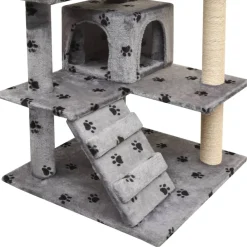 vidaXL Productos Para Mascotas-Rascador para gatos poste rascador de sisal 125 cm huellas gris