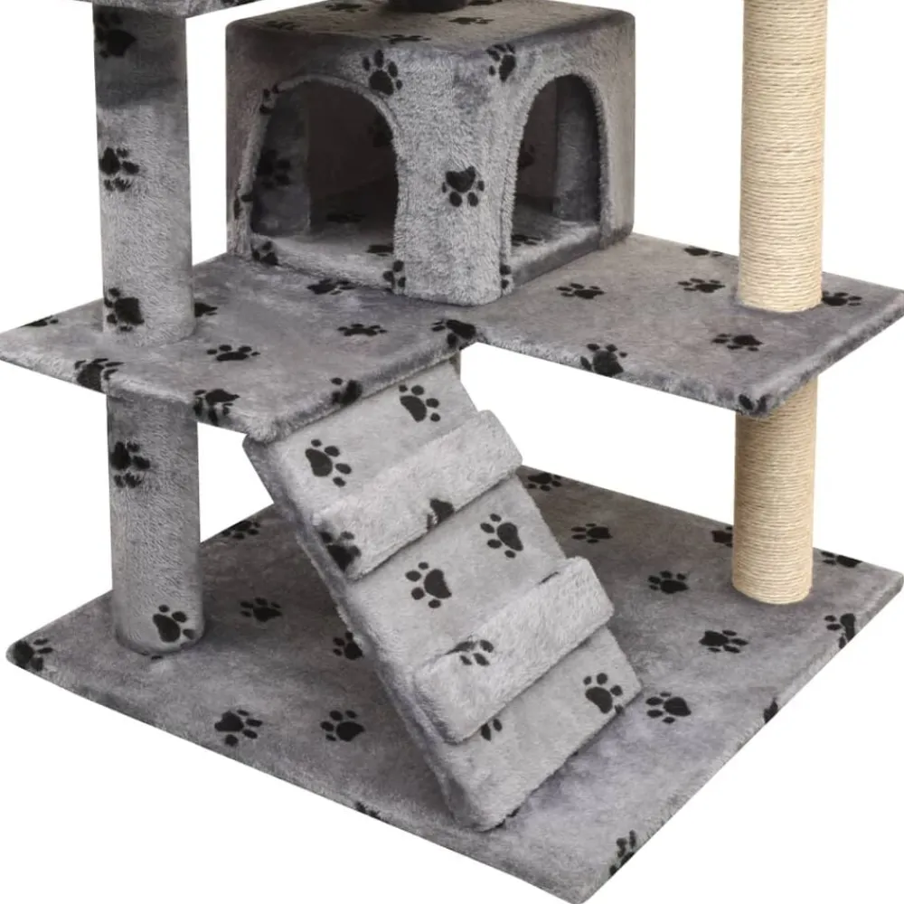 vidaXL Productos Para Mascotas-Rascador para gatos poste rascador de sisal 125 cm huellas gris