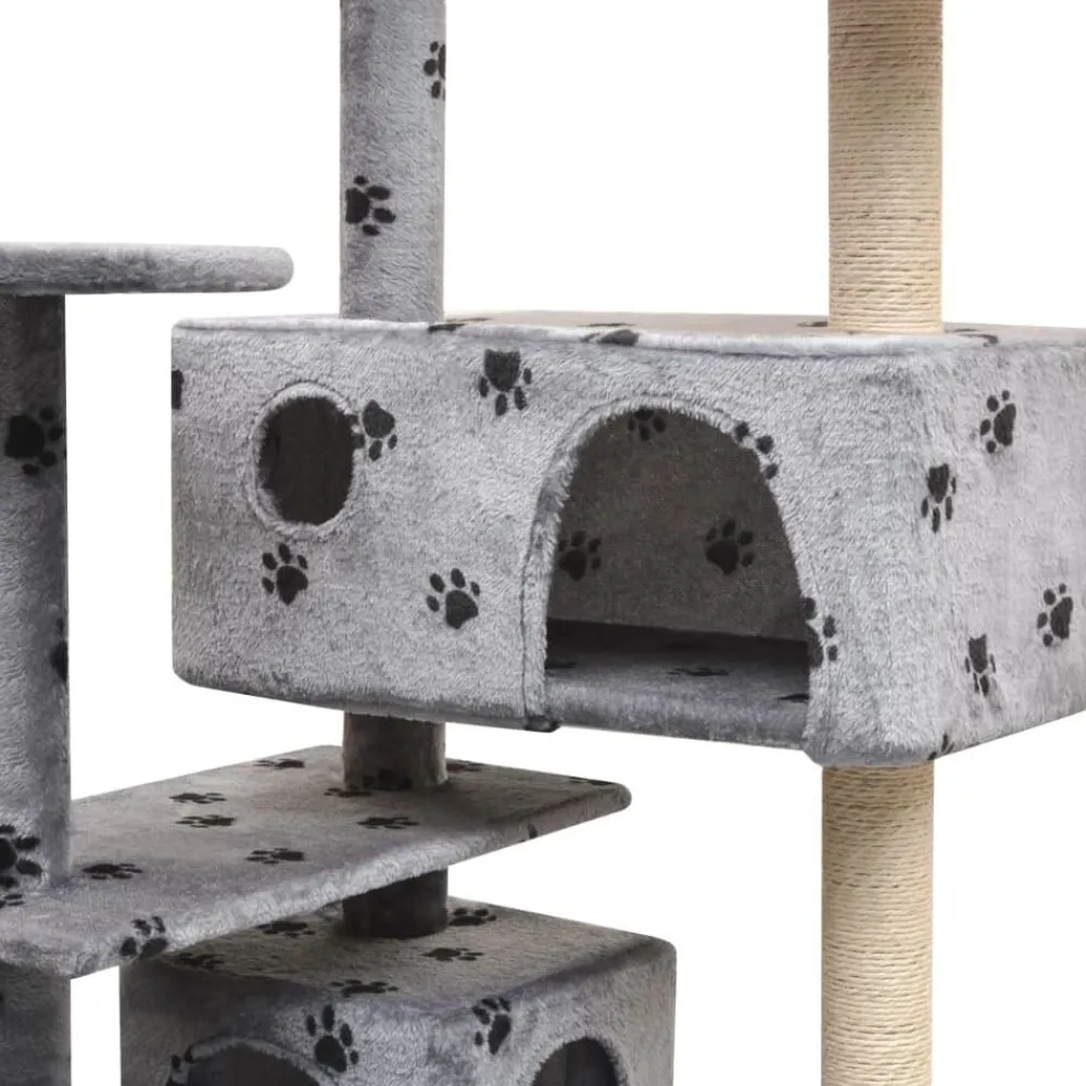 vidaXL Productos Para Mascotas-Rascador para gatos poste rascador de sisal 125 cm huellas gris