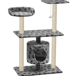 vidaXL Productos Para Mascotas-Rascador para gatos con poste de sisal 95 cm huellas gris