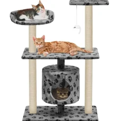 vidaXL Productos Para Mascotas-Rascador para gatos con poste de sisal 95 cm huellas gris