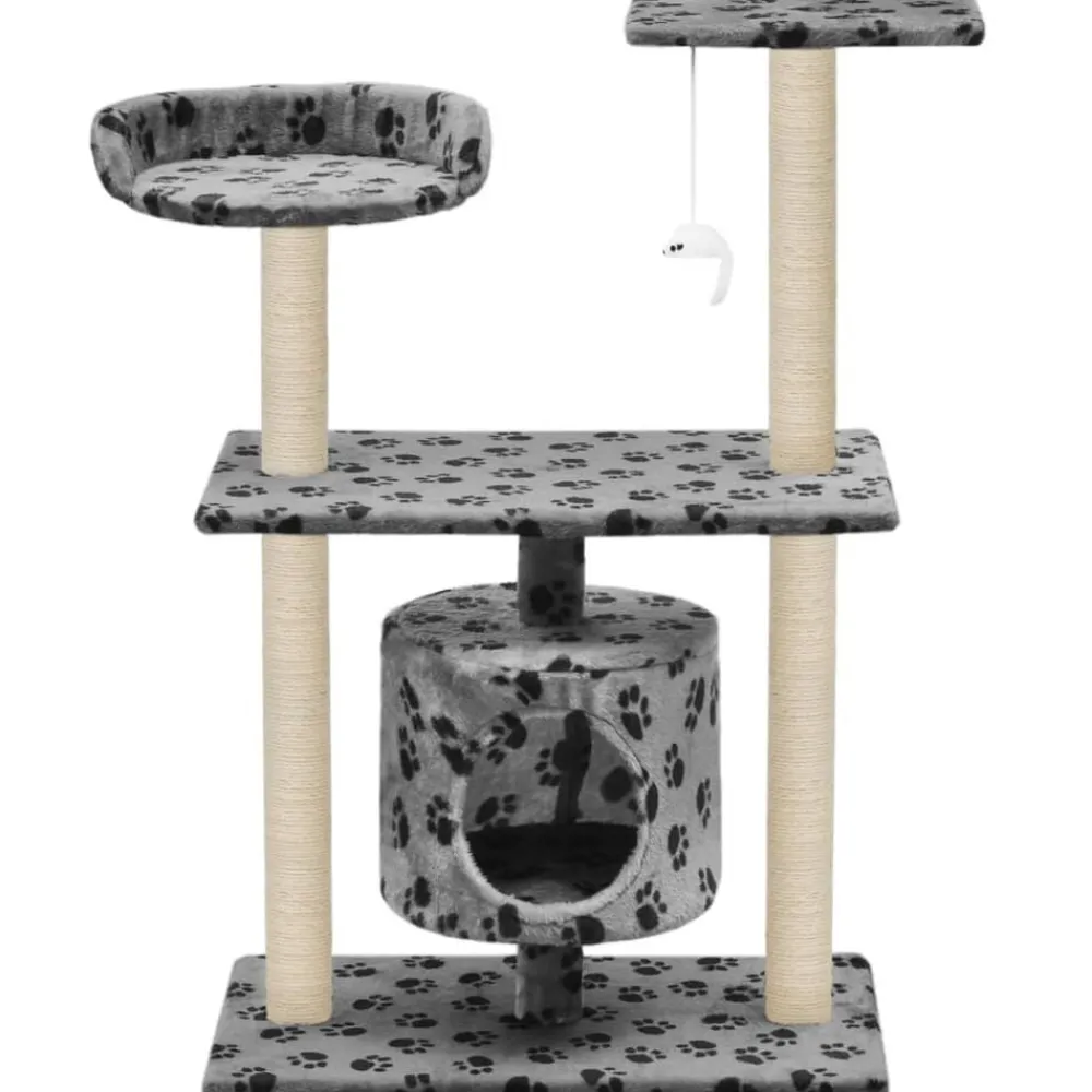 vidaXL Productos Para Mascotas-Rascador para gatos con poste de sisal 95 cm huellas gris