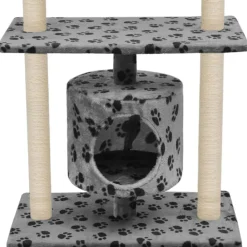 vidaXL Productos Para Mascotas-Rascador para gatos con poste de sisal 95 cm huellas gris