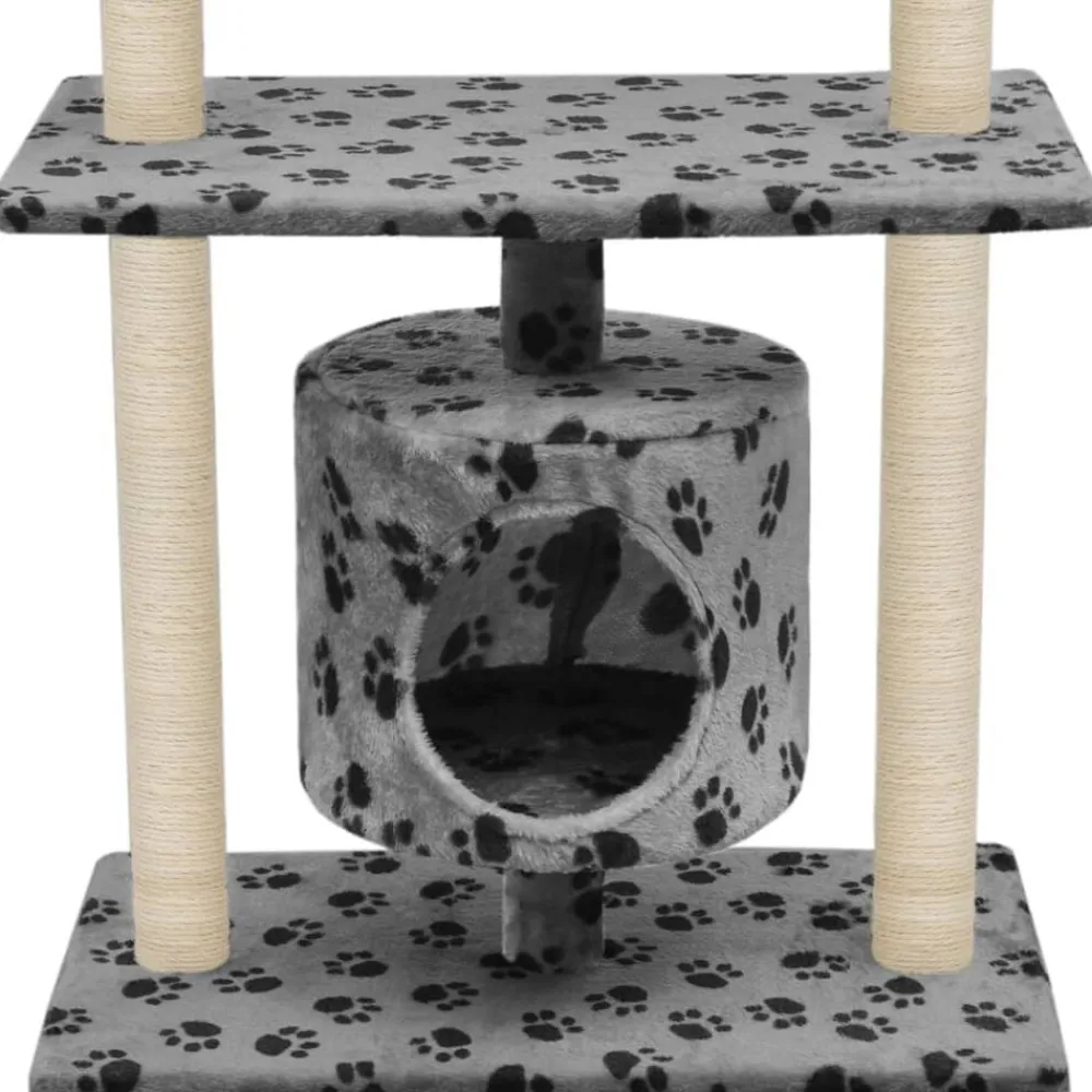 vidaXL Productos Para Mascotas-Rascador para gatos con poste de sisal 95 cm huellas gris