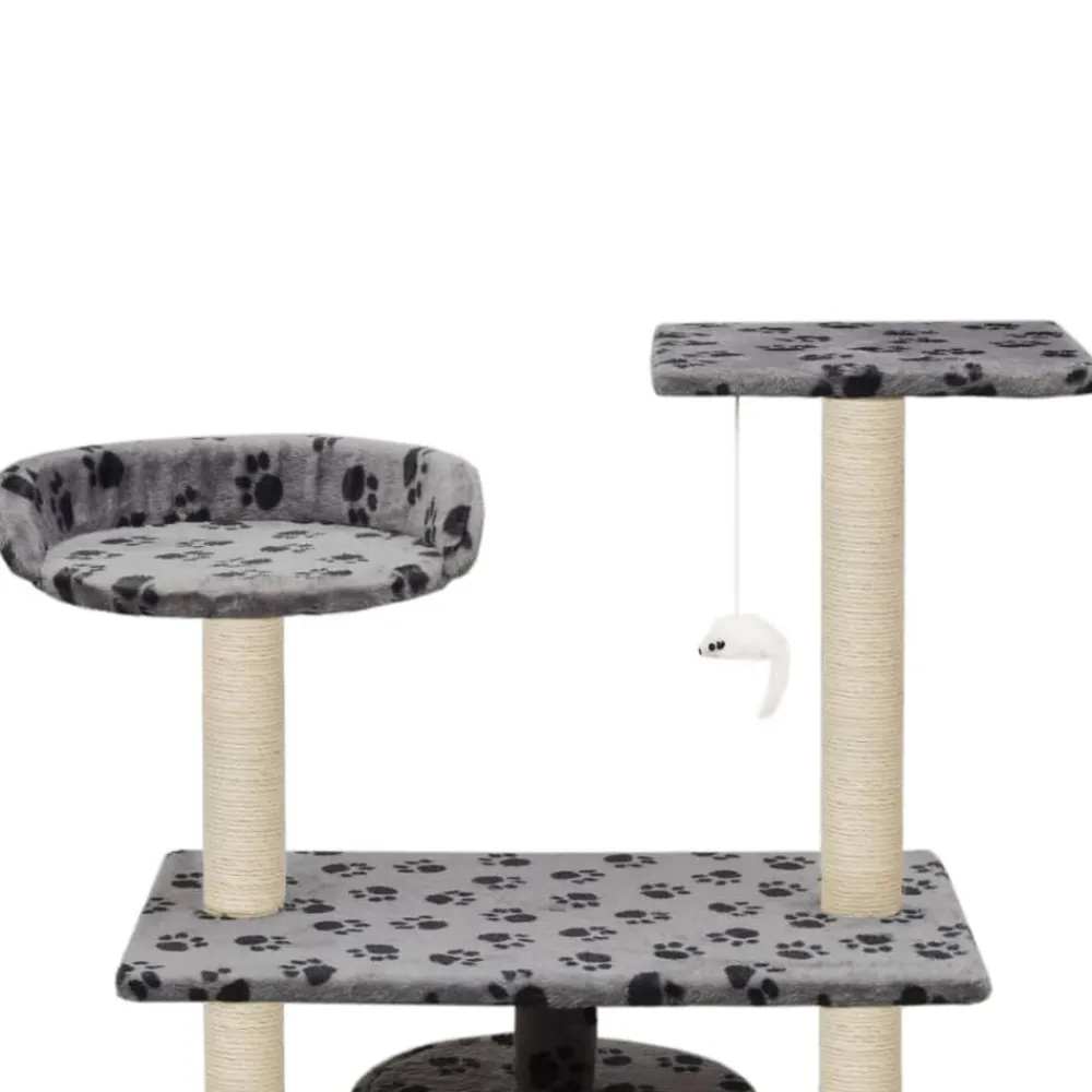 vidaXL Productos Para Mascotas-Rascador para gatos con poste de sisal 95 cm huellas gris