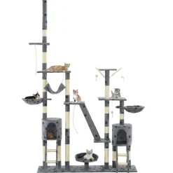 vidaXL Productos Para Mascotas-Rascador para gatos con poste de sisal 230-250 cm huellas gris