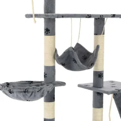 vidaXL Productos Para Mascotas-Rascador para gatos con poste de sisal 230-250 cm huellas gris