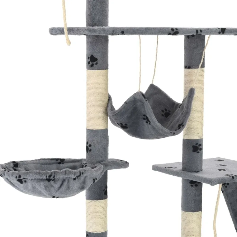 vidaXL Productos Para Mascotas-Rascador para gatos con poste de sisal 230-250 cm huellas gris