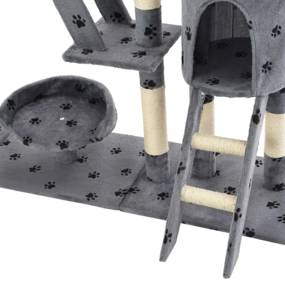 vidaXL Productos Para Mascotas-Rascador para gatos con poste de sisal 230-250 cm huellas gris