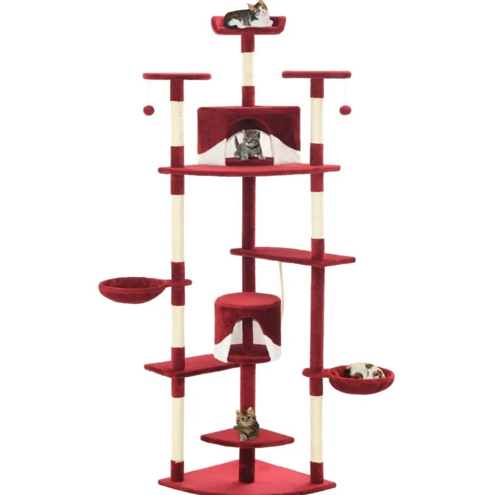 vidaXL Rascador para gatos con poste de sisal 203 cm Rojo y blanco Best