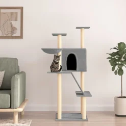 vidaXL Rascador para gatos con postes de sisal 143 cm Gris claro