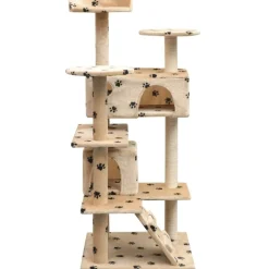 vidaXL Rascador para gatos poste rascador de sisal 125cm huellas beige Beige con huellas&nbsp;de patas Sale