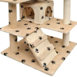 vidaXL Rascador para gatos poste rascador de sisal 125cm huellas beige Beige con huellas de patas Sale