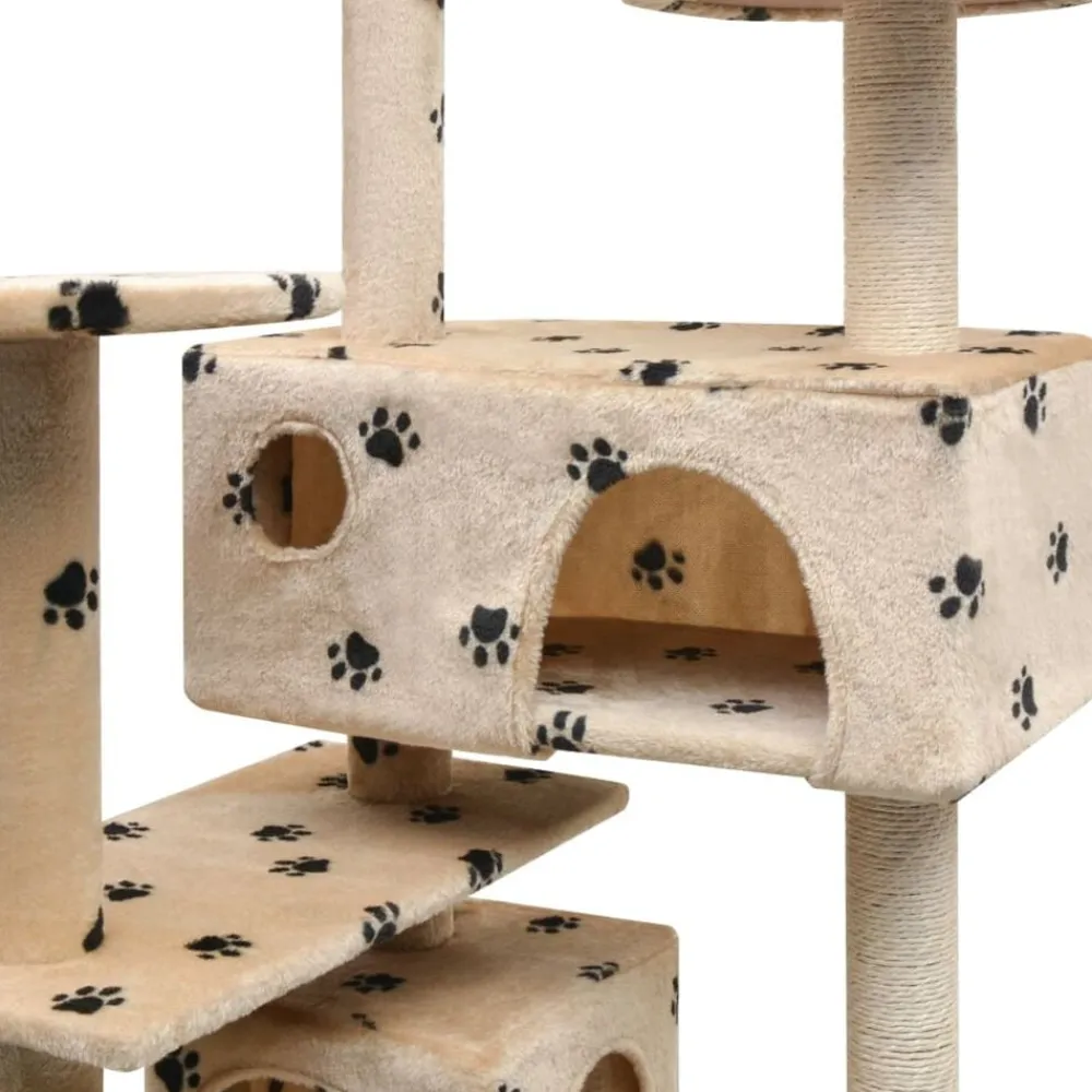 vidaXL Rascador para gatos poste rascador de sisal 125cm huellas beige Beige con huellas de patas Sale