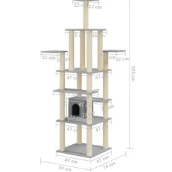 vidaXL Rascador para gatos con postes de sisal 183 cm Gris claro Sale