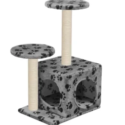 vidaXL Productos Para Mascotas-Rascador para gatos con poste de sisal 60 cm huellas gris