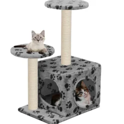 vidaXL Productos Para Mascotas-Rascador para gatos con poste de sisal 60 cm huellas gris