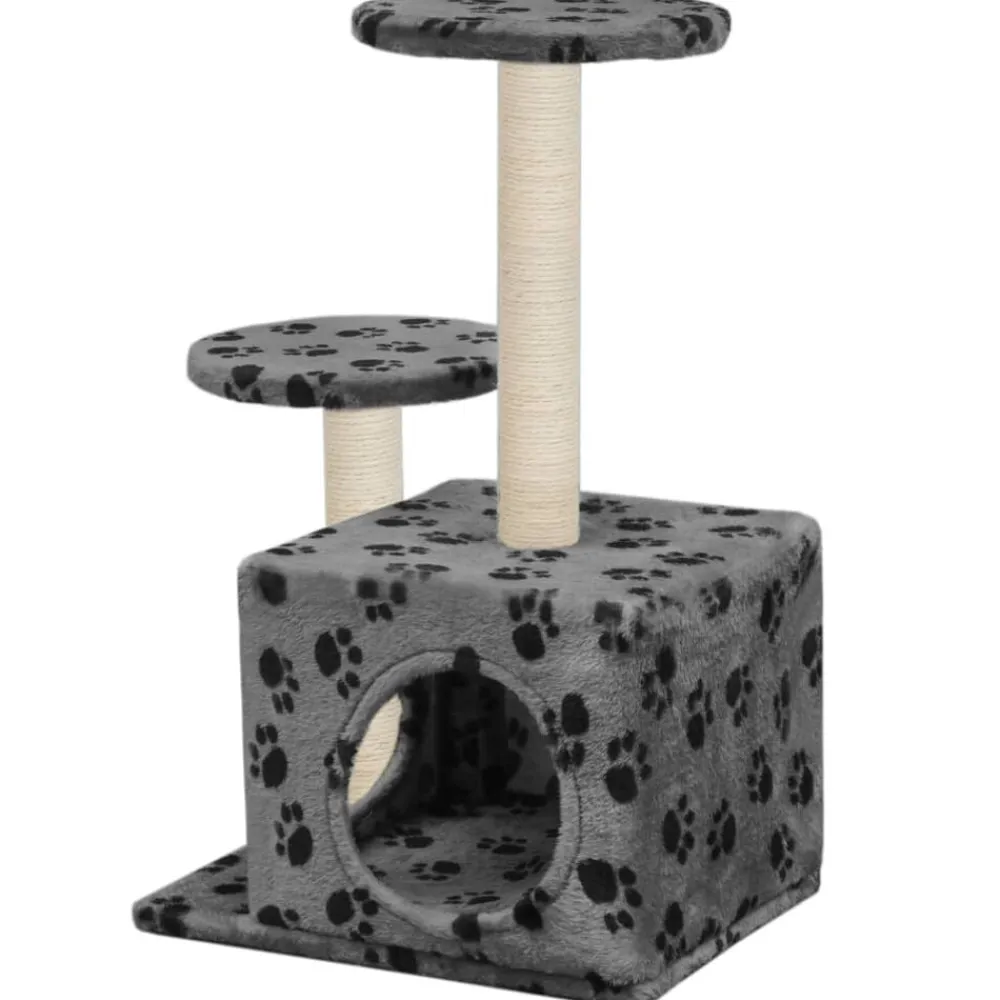 vidaXL Productos Para Mascotas-Rascador para gatos con poste de sisal 60 cm huellas gris
