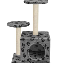 vidaXL Productos Para Mascotas-Rascador para gatos con poste de sisal 60 cm huellas gris