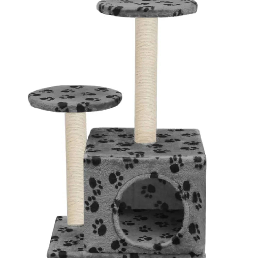 vidaXL Productos Para Mascotas-Rascador para gatos con poste de sisal 60 cm huellas gris