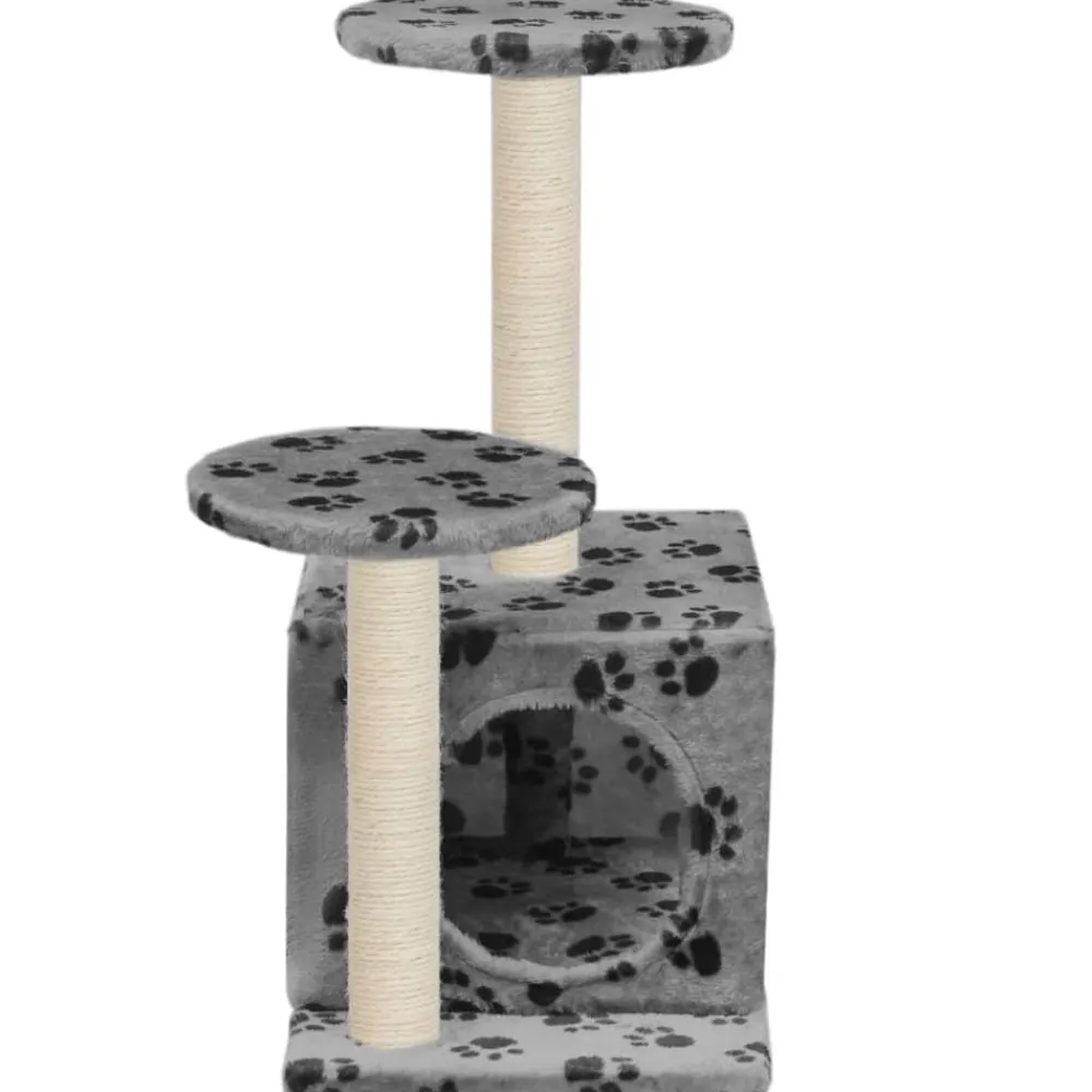 vidaXL Productos Para Mascotas-Rascador para gatos con poste de sisal 60 cm huellas gris