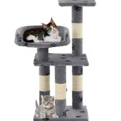vidaXL Productos Para Mascotas-Rascador para gatos poste de sisal 65 cm huellas gris