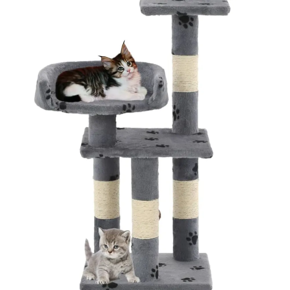 vidaXL Productos Para Mascotas-Rascador para gatos poste de sisal 65 cm huellas gris
