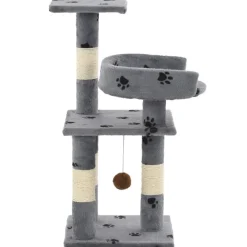 vidaXL Productos Para Mascotas-Rascador para gatos poste de sisal 65 cm huellas gris