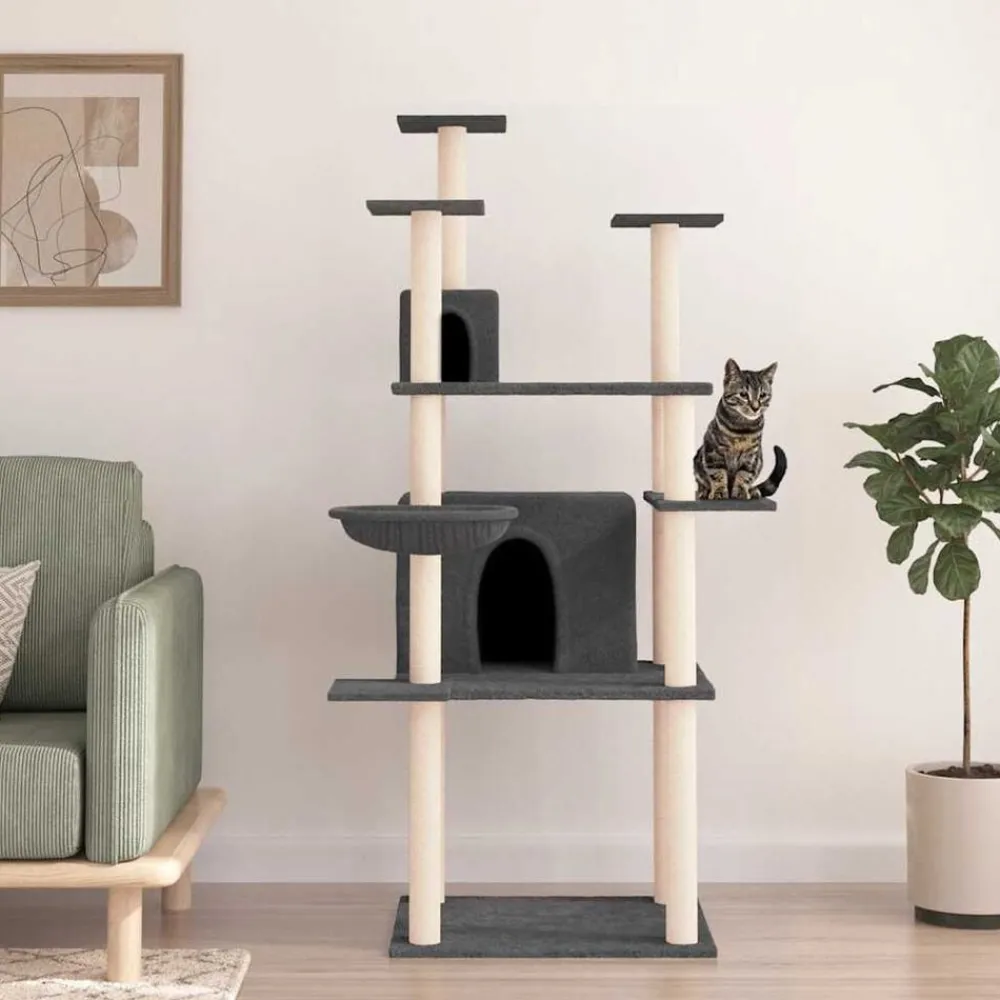 vidaXL Rascador para gatos con postes de sisal 166 cm Gris oscuro Online