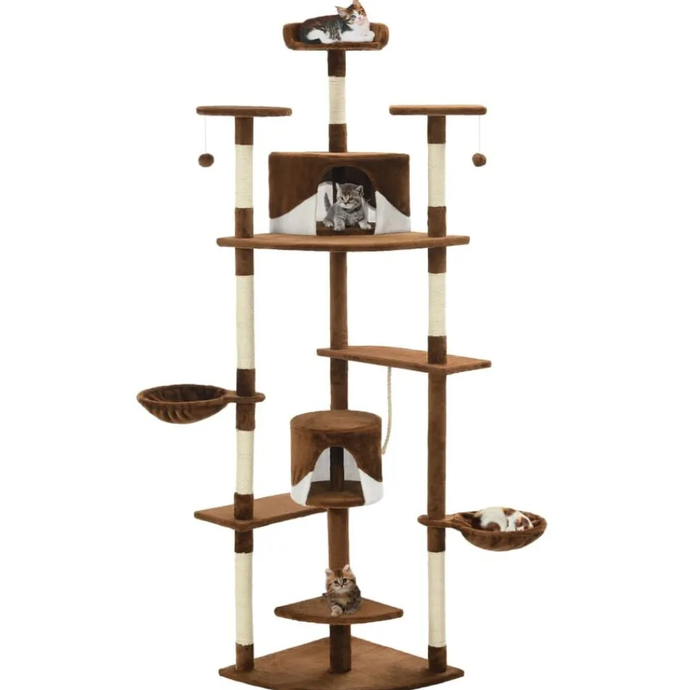vidaXL Rascador para gatos con poste de sisal marrón y blanco 203 cm Marrón y blanco Online