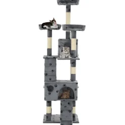 vidaXL Rascador para gatos poste rascador de sisal 170 cm huellas gris Gris con huellas de patas