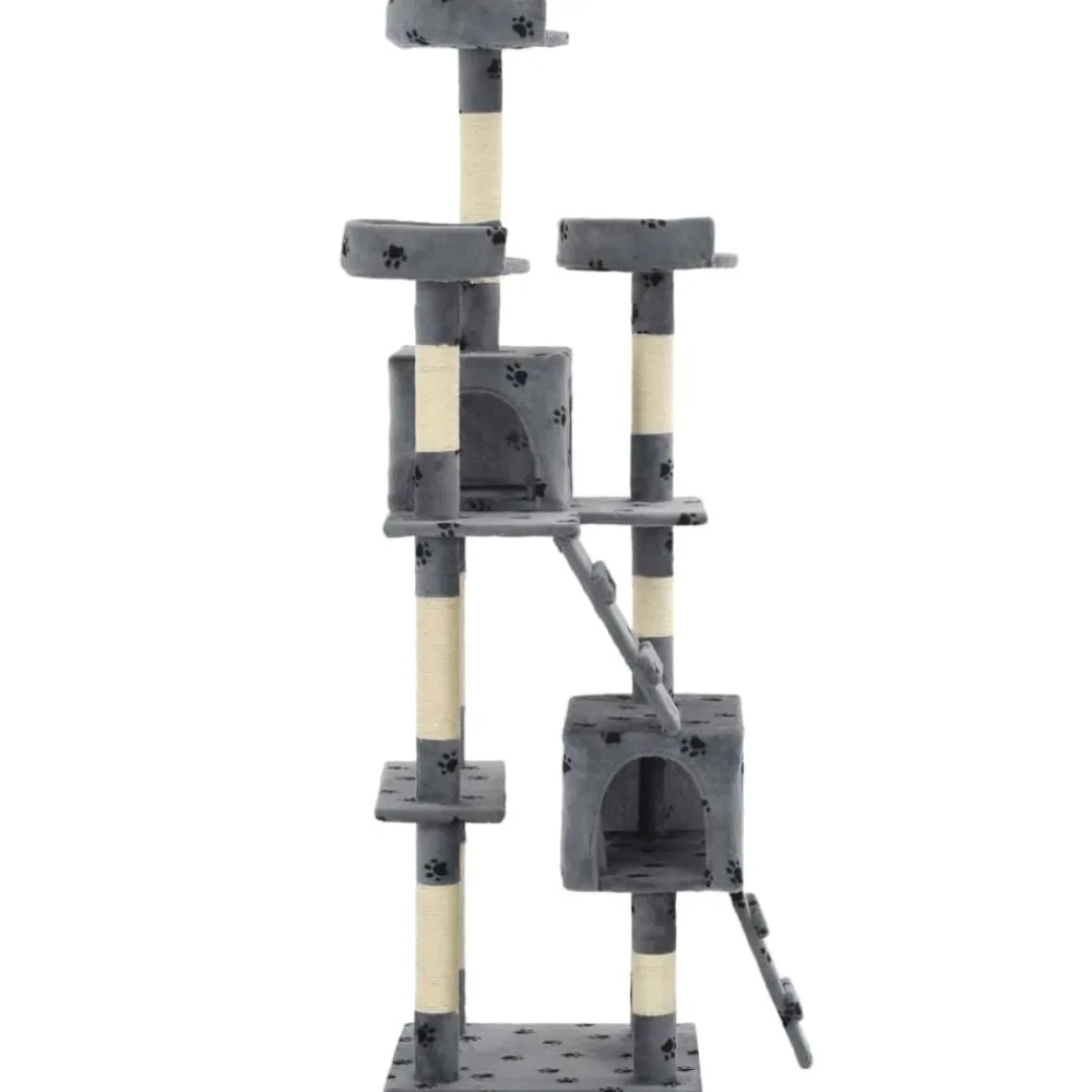 vidaXL Rascador para gatos poste rascador de sisal 170 cm huellas gris Gris con huellas de patas