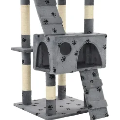 vidaXL Rascador para gatos poste rascador de sisal 170 cm huellas gris Gris con huellas de patas