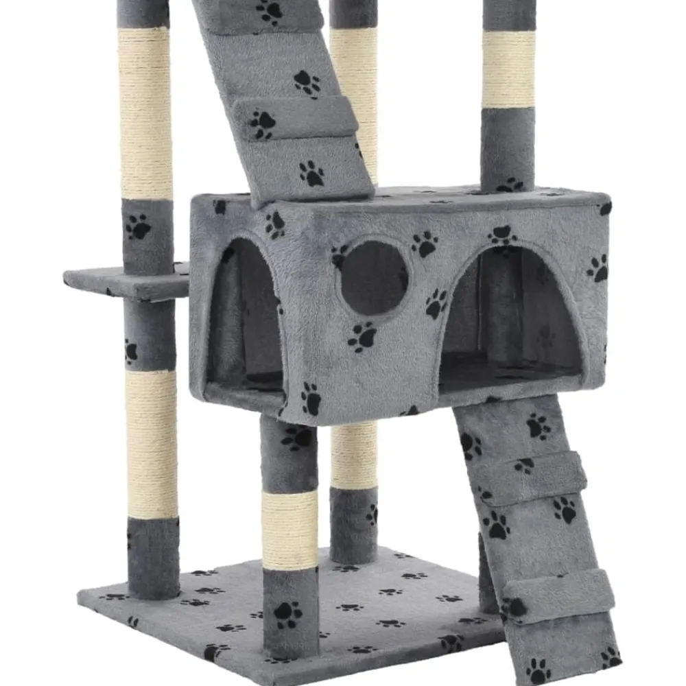 vidaXL Rascador para gatos poste rascador de sisal 170 cm huellas gris Gris con huellas de patas