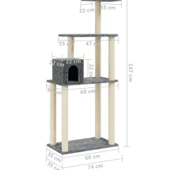 vidaXL Productos Para Mascotas-Rascador para gatos con postes de sisal 147 cm