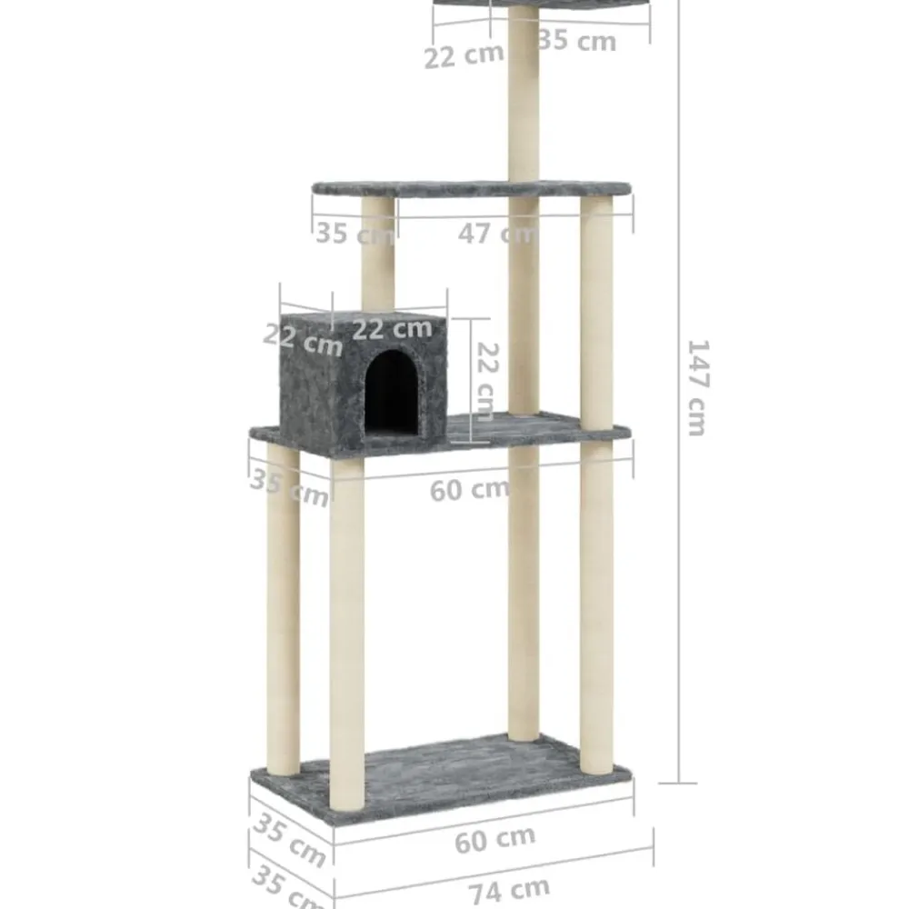 vidaXL Productos Para Mascotas-Rascador para gatos con postes de sisal 147 cm