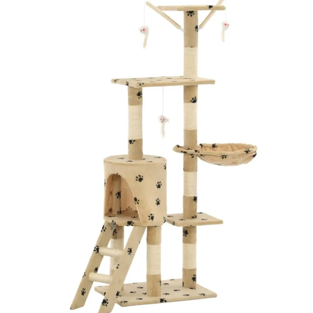 vidaXL Productos Para Mascotas-Rascador para gatos con poste de sisal 138 cm huellas beige