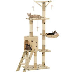vidaXL Productos Para Mascotas-Rascador para gatos con poste de sisal 138 cm huellas beige