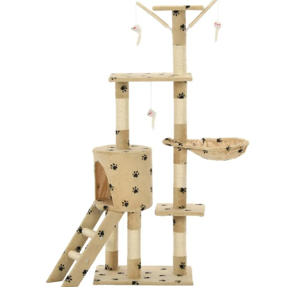 vidaXL Productos Para Mascotas-Rascador para gatos con poste de sisal 138 cm huellas beige
