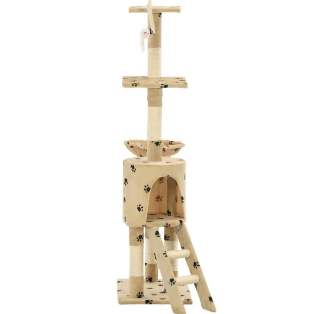 vidaXL Productos Para Mascotas-Rascador para gatos con poste de sisal 138 cm huellas beige