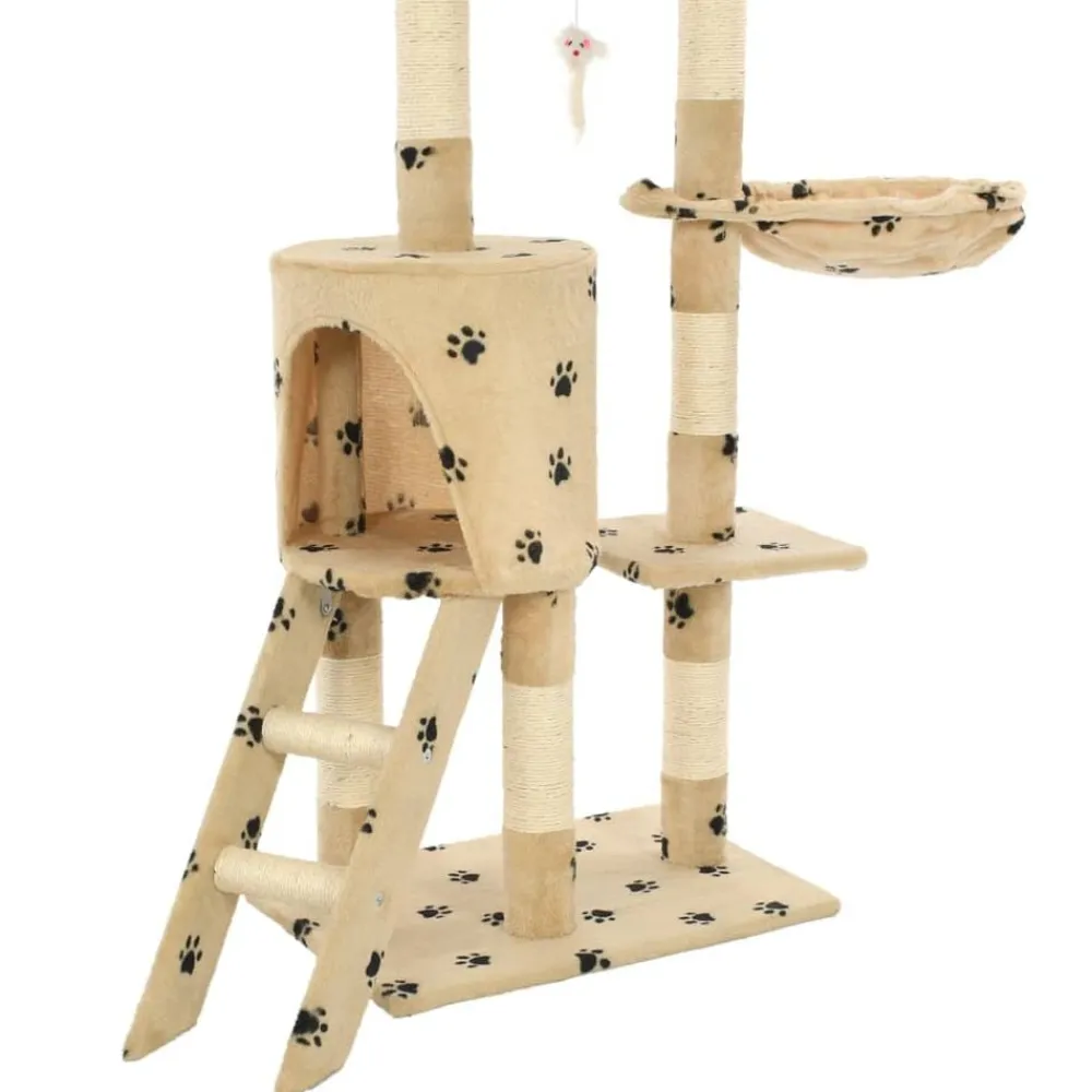 vidaXL Productos Para Mascotas-Rascador para gatos con poste de sisal 138 cm huellas beige