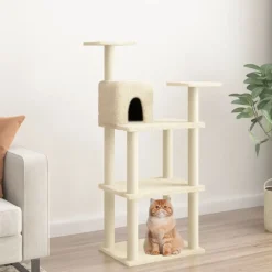 vidaXL Rascador para gatos con postes de sisal color 118,5 cm Crema Discount