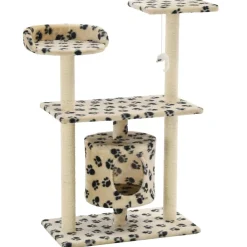 vidaXL Rascador para gatos con poste de sisal 95 cm huellas beige Beige con huellas&nbsp;de patas Discount