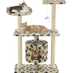 vidaXL Rascador para gatos con poste de sisal 95 cm huellas beige Beige con huellas&nbsp;de patas Discount